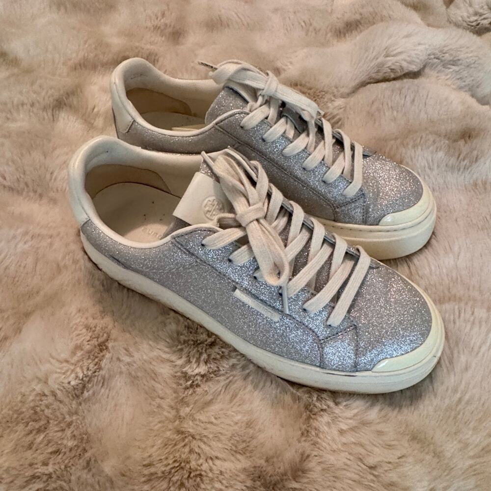Tory Burch Silver Glitter Lady Bug Sneakers